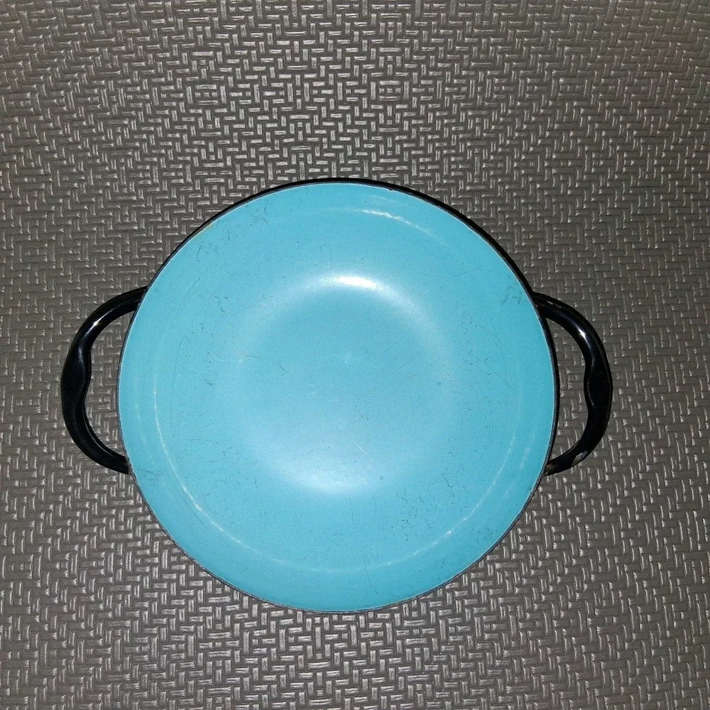 VTG Caravelle Sizzling Servers Enamel Pan Turquoise Mid Century Modern MI France
